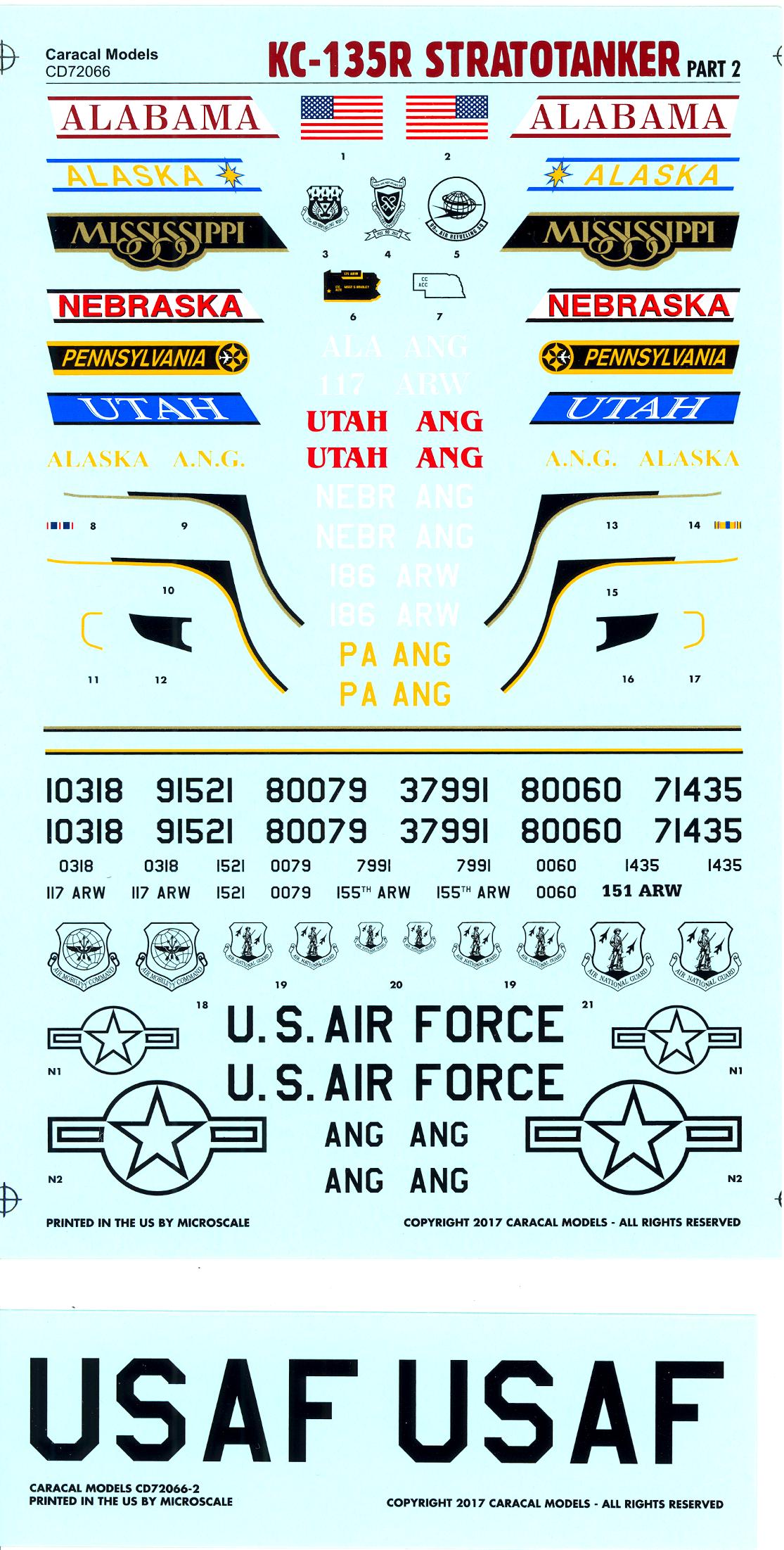 Caracal Decals 1/72 BOEING KC135R STRATOTANKER U.S. Air Force Part 2